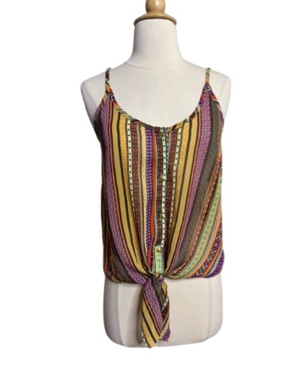 Xtaren Multicolor Striped Tie-Front Cami - Yellow, Purple, Green, Brown